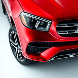 A stunning close-up of a red Mercedes GLE, showcasing its dynamic and sleek design