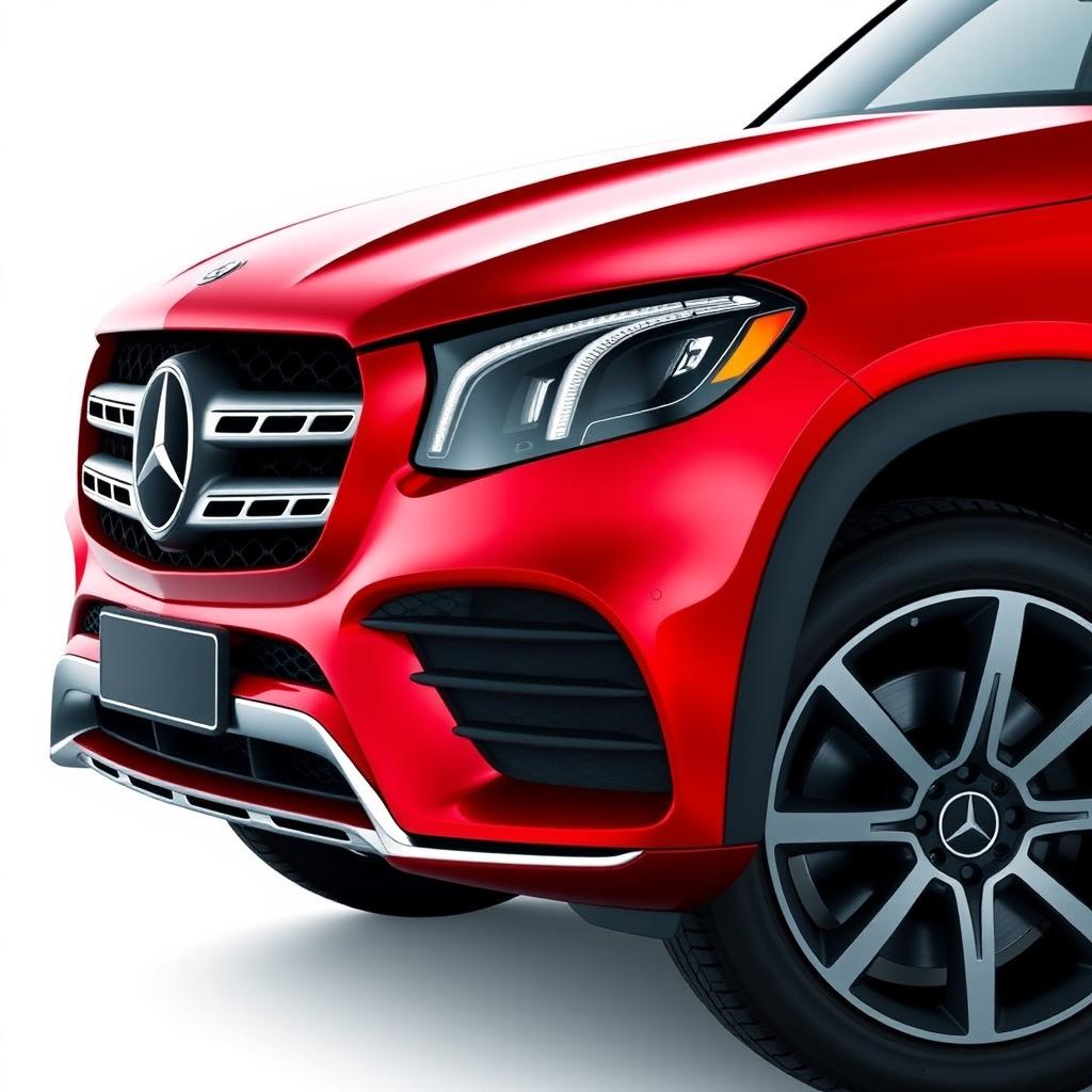 A stunning close-up of a red Mercedes GLE, showcasing its dynamic and sleek design