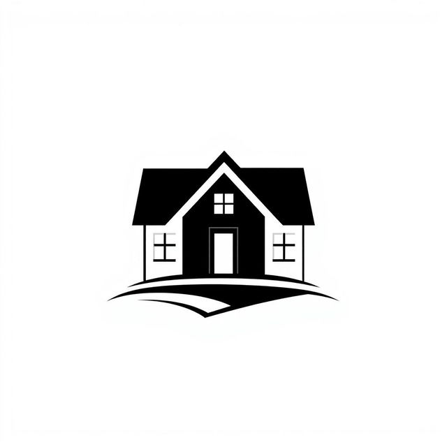 A sleek, modern black and white logo featuring a stylized house prominently in the center, set against a white background