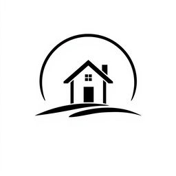 A sleek, modern black and white logo featuring a stylized house prominently in the center, set against a white background