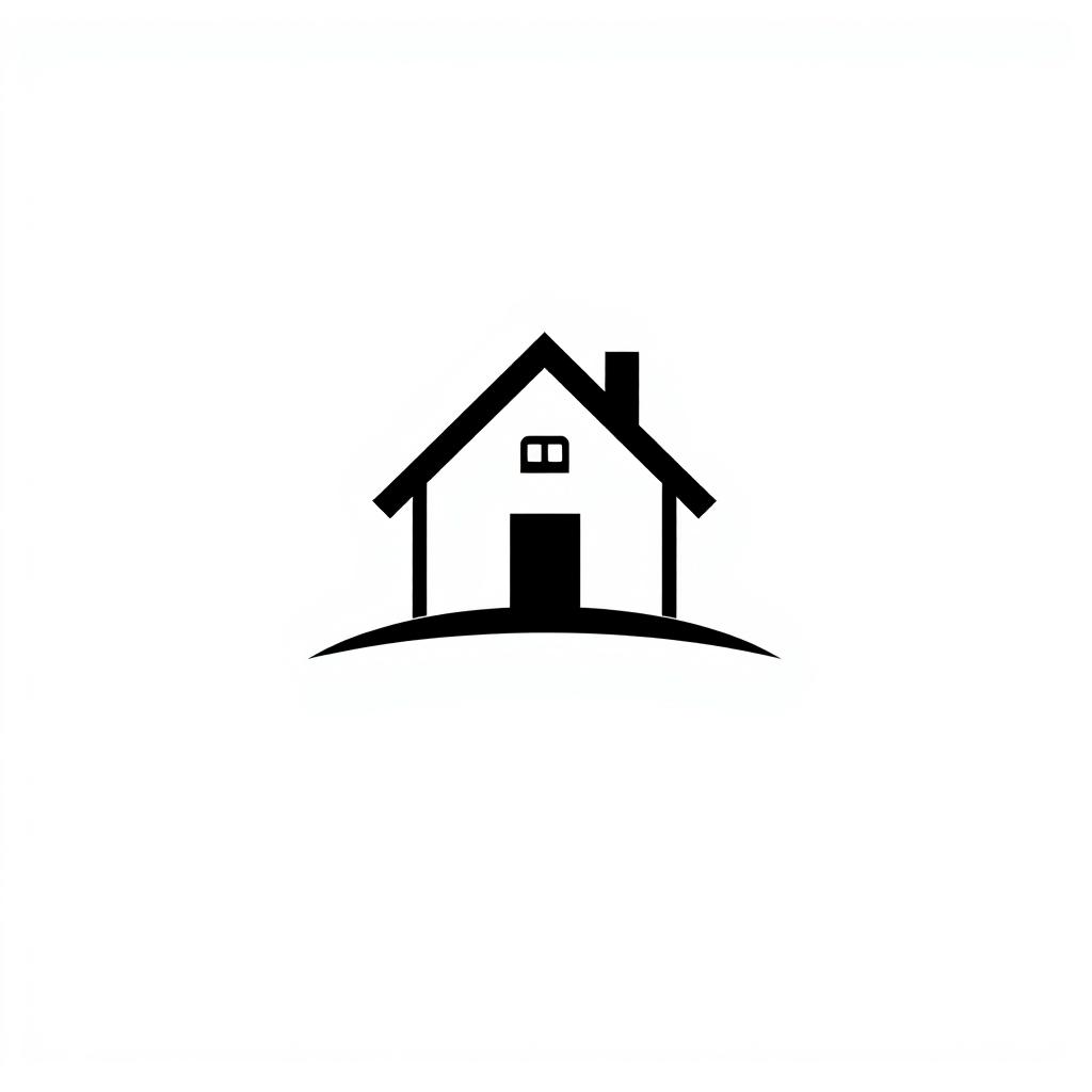 A modern black and white logo featuring a stylized house prominently in the center, set against a white background