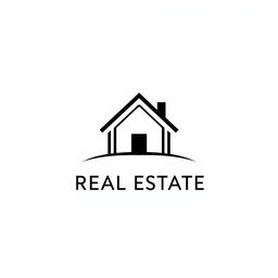 A modern black and white logo featuring a stylized house prominently in the center, set against a white background