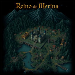 A dark fantasy map titled 'Reino de Merina'