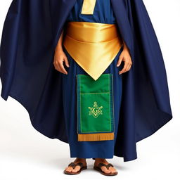 A Masonic figure standing against a white background, wearing a long deep blue tunic made from a lightweight, breathable fabric symbolizing spirituality and wisdom