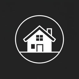 A modern black and white logo featuring a stylized house at the center, designed with clean lines and geometric shapes