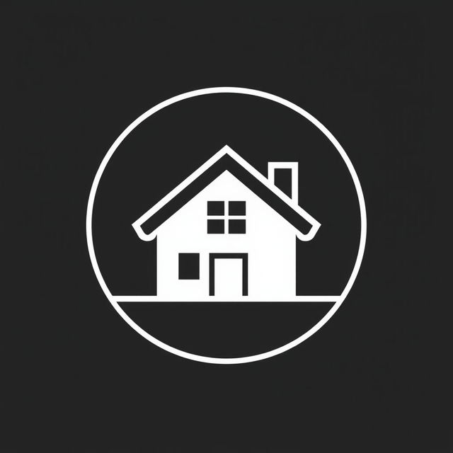 A modern black and white logo featuring a stylized house at the center, designed with clean lines and geometric shapes