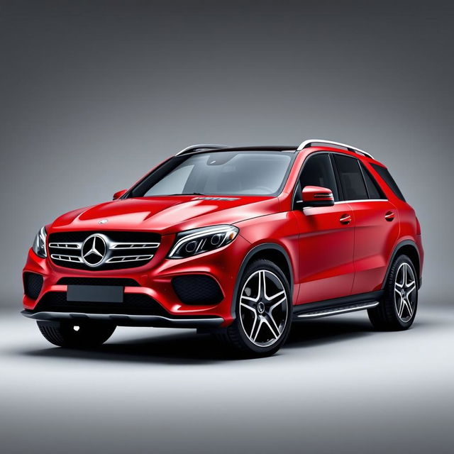 A sleek red Mercedes GLE prominently displayed against a smooth grey background