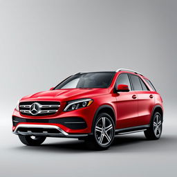 A sleek red Mercedes GLE prominently displayed against a smooth grey background