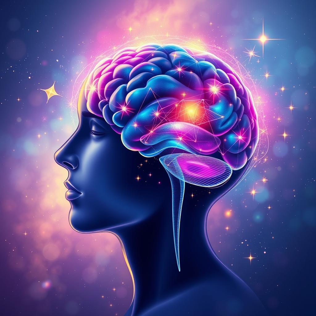 A captivating illustration capturing the essence of understanding the power of the human mind, featuring a side profile of a human head with a glowing, intricate brain design