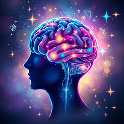 A captivating illustration capturing the essence of understanding the power of the human mind, featuring a side profile of a human head with a glowing, intricate brain design