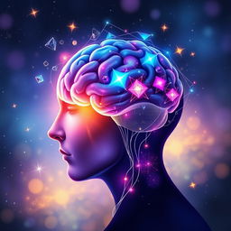 A captivating illustration capturing the essence of understanding the power of the human mind, featuring a side profile of a human head with a glowing, intricate brain design