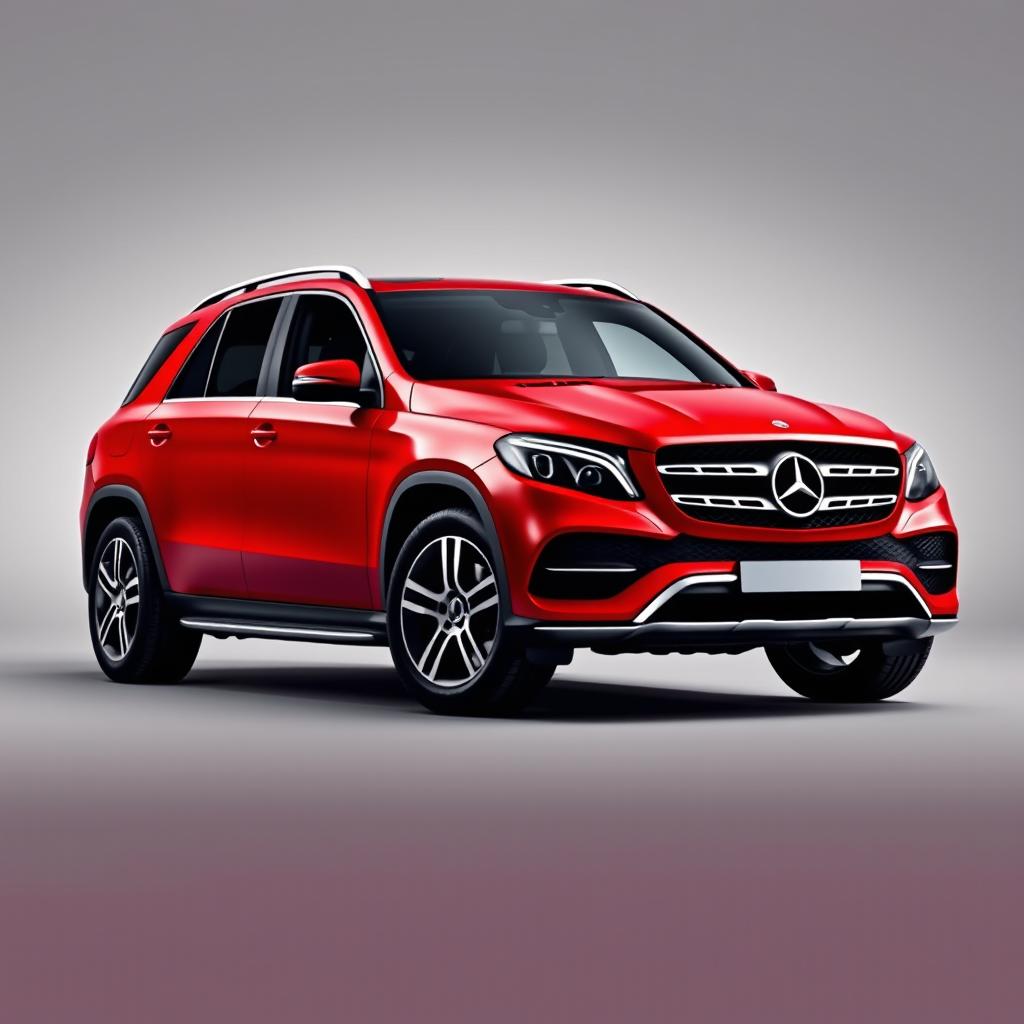 A striking red Mercedes GLE SUV parked elegantly against a soft grey background, showcasing its sleek lines and modern design