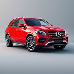 A striking red Mercedes GLE SUV parked elegantly against a soft grey background, showcasing its sleek lines and modern design