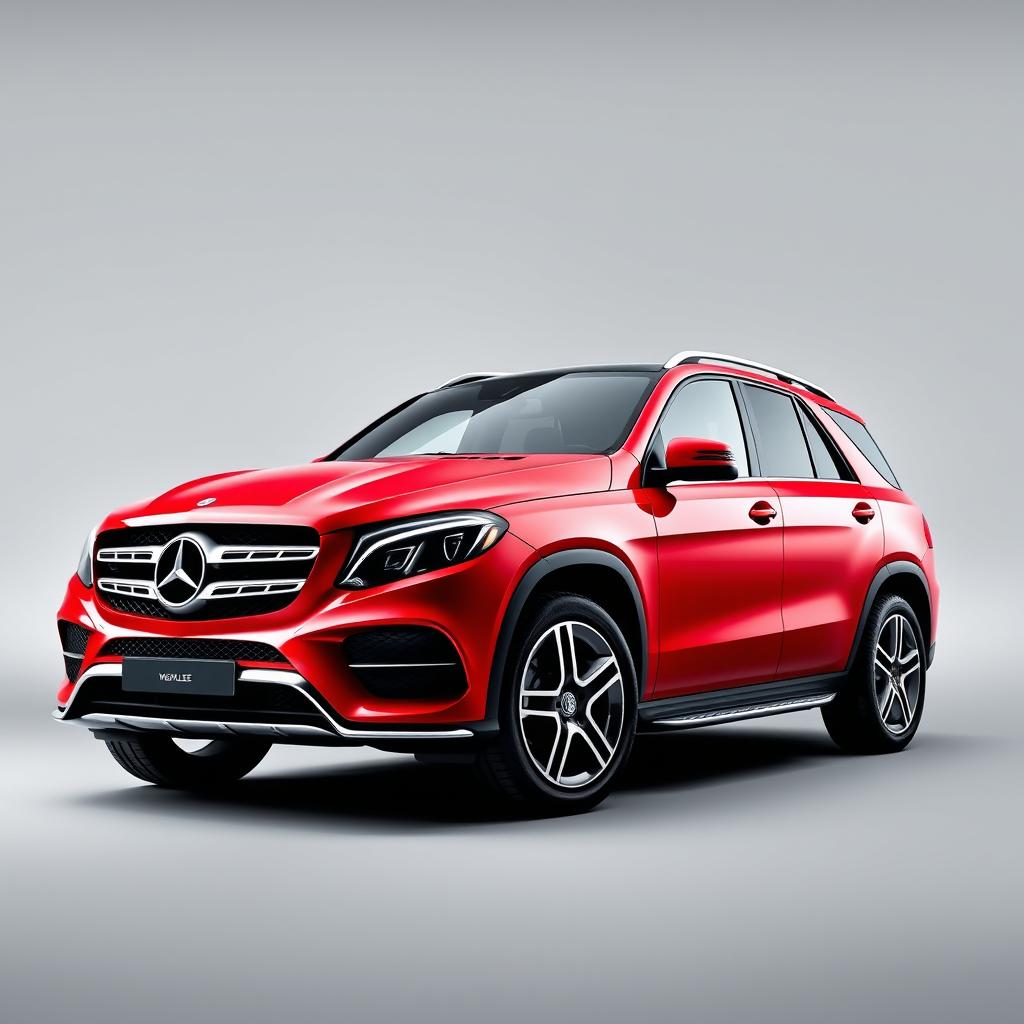 A striking red Mercedes GLE SUV parked elegantly against a soft grey background, showcasing its sleek lines and modern design