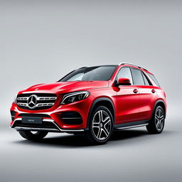 A striking red Mercedes GLE SUV parked elegantly against a soft grey background, showcasing its sleek lines and modern design