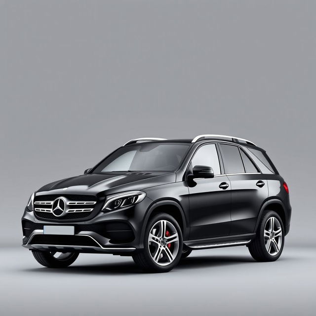 A stylish black Mercedes GLE SUV parked elegantly against a soft grey background, showcasing its sleek lines and modern design