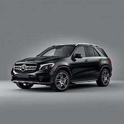 A stylish black Mercedes GLE SUV parked elegantly against a soft grey background, showcasing its sleek lines and modern design