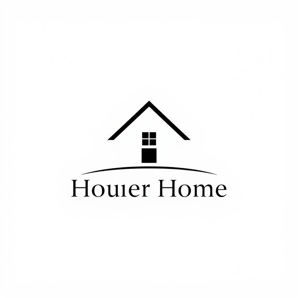 A black and white logo featuring a stylized house prominently in the center