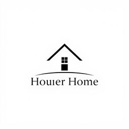 A black and white logo featuring a stylized house prominently in the center