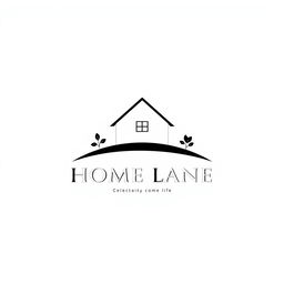 A black and white logo featuring a stylized house prominently in the center