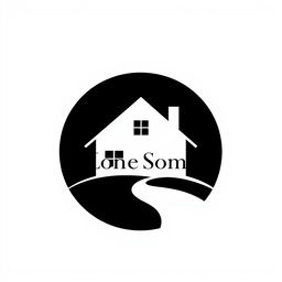 A black and white logo featuring a stylized house prominently in the center