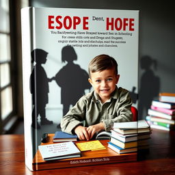 A motivational book cover featuring a determined child sitting at a desk filled with books and school supplies, looking confidently at the viewer