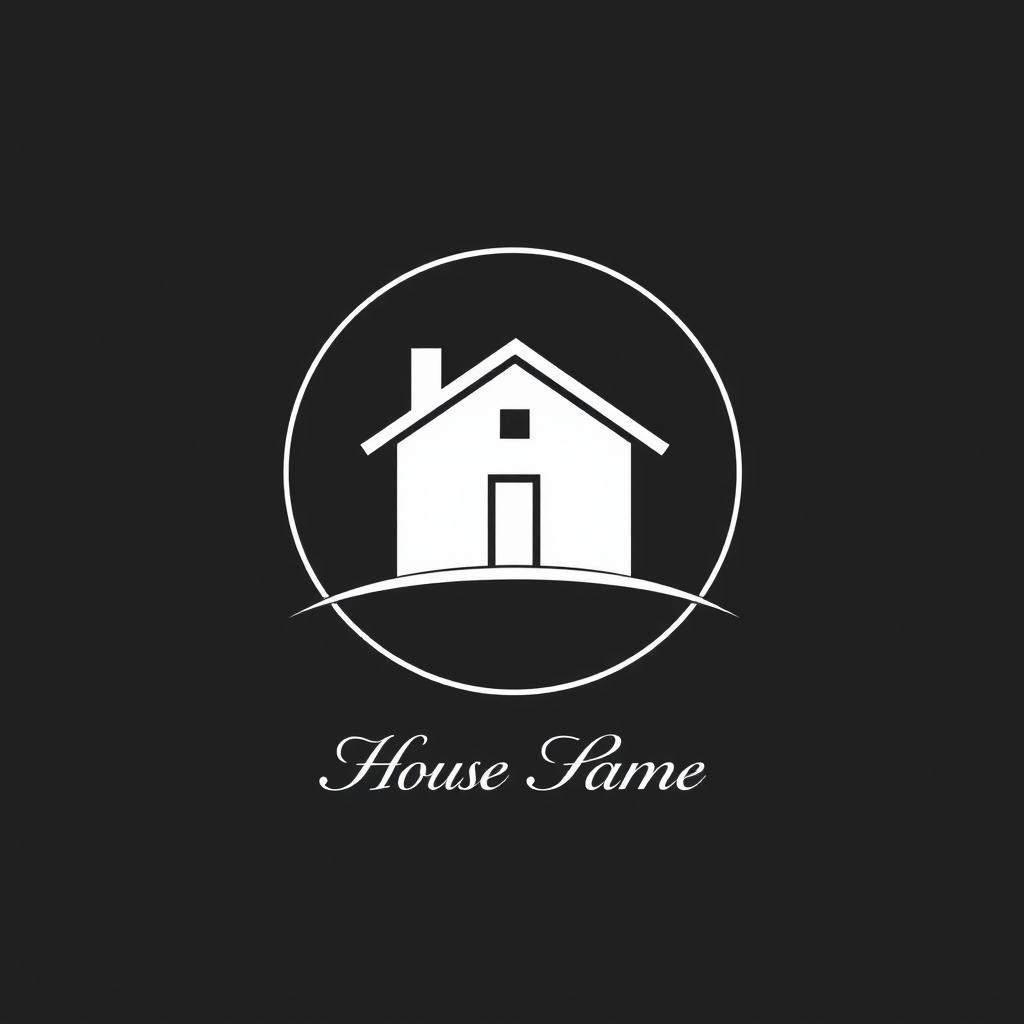 A black and white logo featuring a prominently placed house in the center