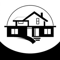 A stylish black and white logo featuring a modern home design