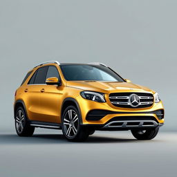 A luxurious gold Mercedes GLE SUV parked elegantly against a soft grey background, showcasing its sleek lines and modern design