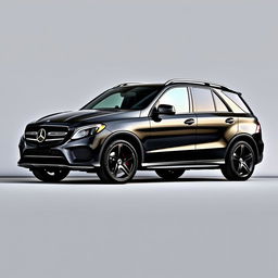 A stylish black Mercedes GLE SUV parked elegantly against a soft grey background, showcasing its sleek lines and modern design