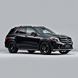 A stylish black Mercedes GLE SUV parked elegantly against a soft grey background, showcasing its sleek lines and modern design