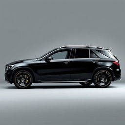 A stylish black Mercedes GLE SUV parked elegantly against a soft grey background, showcasing its sleek lines and modern design