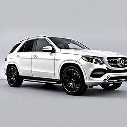 A stylish white Mercedes GLE SUV parked elegantly against a soft grey background, showcasing its sleek lines and modern design