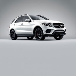 A stylish white Mercedes GLE SUV parked elegantly against a soft grey background, showcasing its sleek lines and modern design