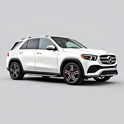 A stylish white Mercedes GLE SUV parked elegantly against a soft grey background, showcasing its sleek lines and modern design