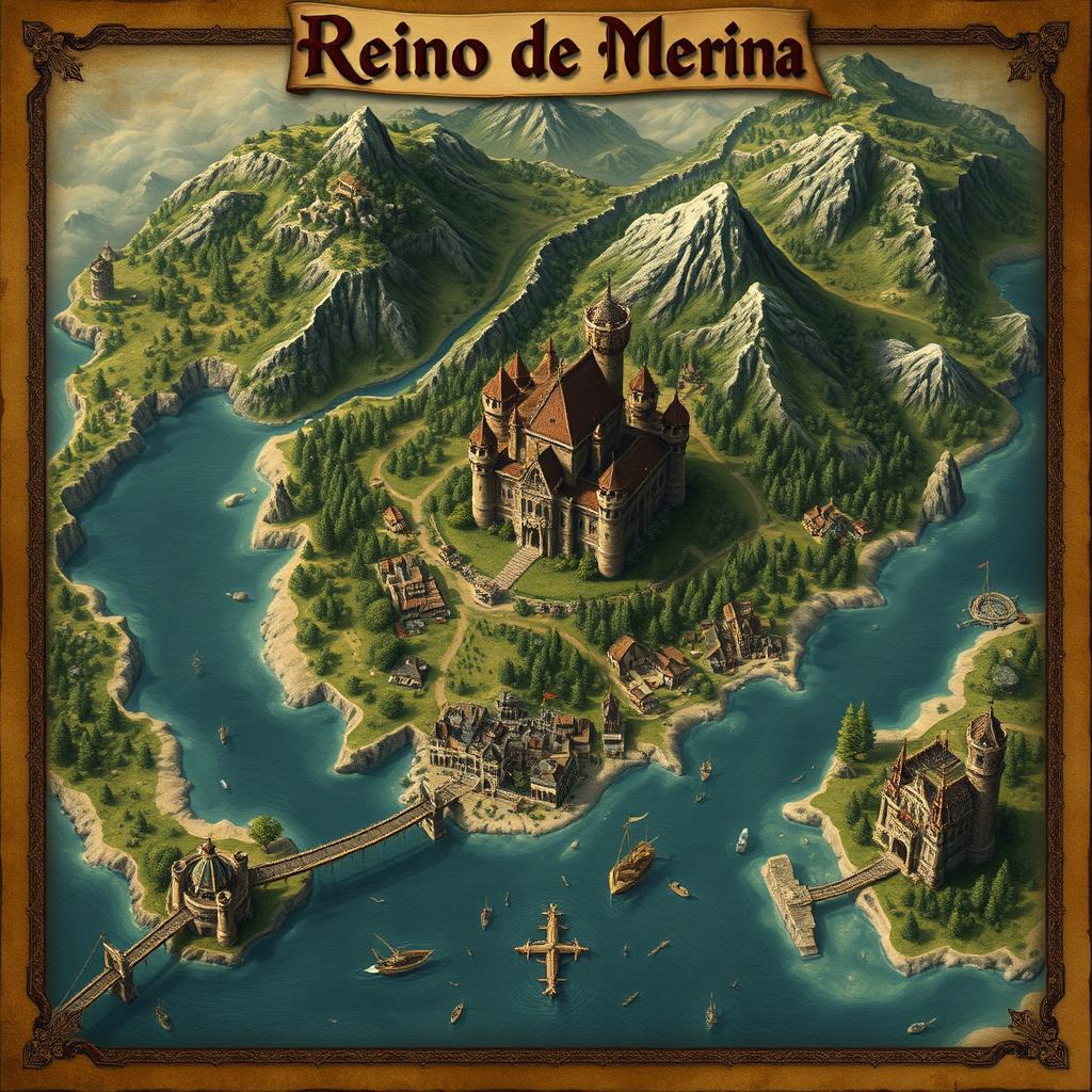 A detailed fantasy map titled 'Reino de Merina'