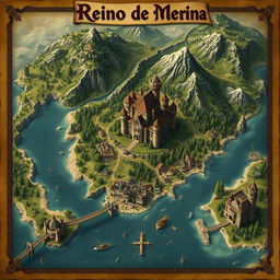 A detailed fantasy map titled 'Reino de Merina'