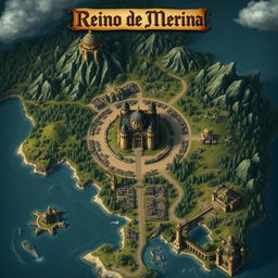 A detailed fantasy map titled 'Reino de Merina'