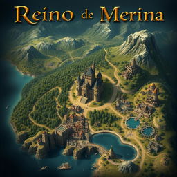 A detailed fantasy map titled 'Reino de Merina'