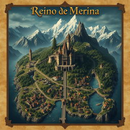 A detailed fantasy map titled 'Reino de Merina'