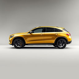 A stylish gold Mercedes GLE SUV parked elegantly against a soft grey background, showcasing its sleek lines and modern design