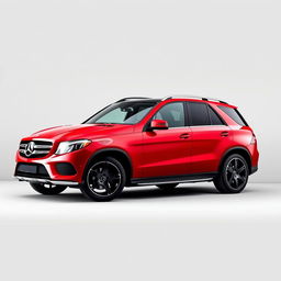 A stylish red Mercedes GLE SUV parked elegantly against a soft grey background, showcasing its sleek lines and modern design