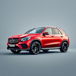 A stylish red Mercedes GLE SUV parked elegantly against a soft grey background, showcasing its sleek lines and modern design