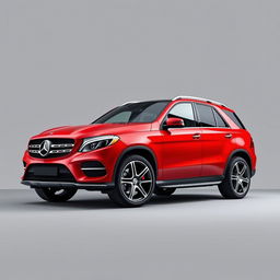 A stylish red Mercedes GLE SUV parked elegantly against a soft grey background, showcasing its sleek lines and modern design