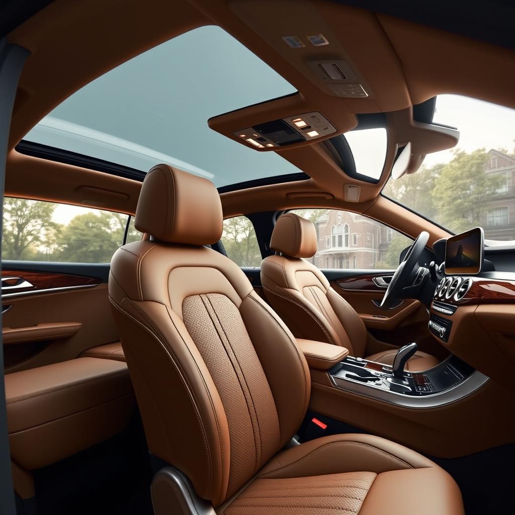 The luxurious interior of a Mercedes GLE, featuring sumptuous camel leather upholstery that exudes elegance and comfort