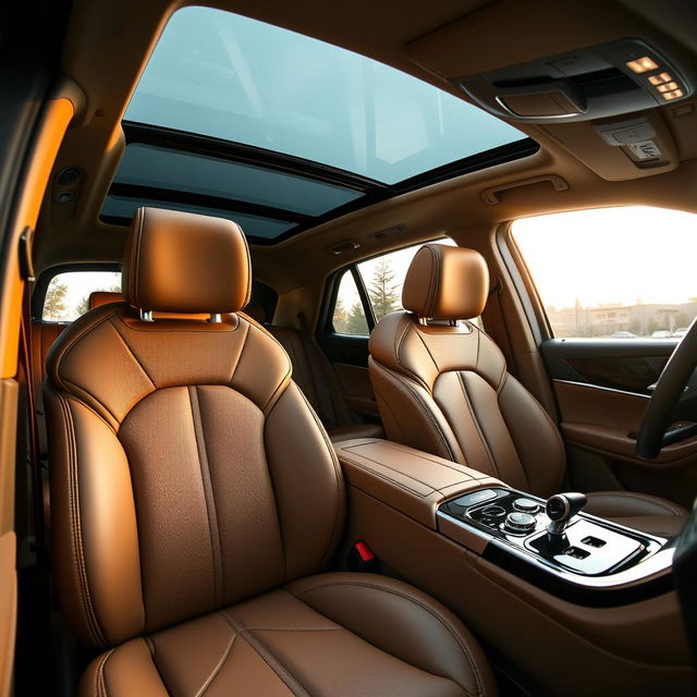 The luxurious interior of a Mercedes GLE, featuring sumptuous camel leather upholstery that exudes elegance and comfort