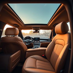 The luxurious interior of a Mercedes GLE, featuring sumptuous camel leather upholstery that exudes elegance and comfort