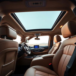 The luxurious interior of a Mercedes GLE, featuring sumptuous camel leather upholstery that exudes elegance and comfort