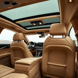 The luxurious interior of a gold Mercedes GLE, featuring elegant beige leather upholstery that provides a warm and inviting atmosphere