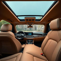The luxurious interior of a gold Mercedes GLE, featuring elegant beige leather upholstery that provides a warm and inviting atmosphere